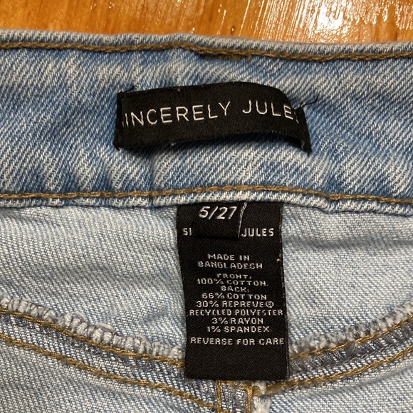 Sincerely Jules Women Light Blue Distressed Holes Raw Hem Denim Jean Shorts - Picture 3 of 6